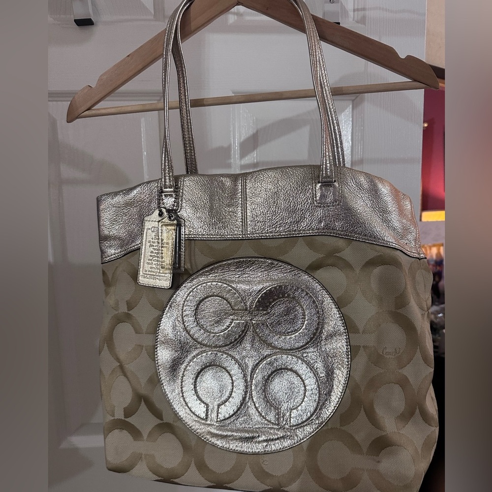 Coach Tan Tote with Metallic Gold Accents